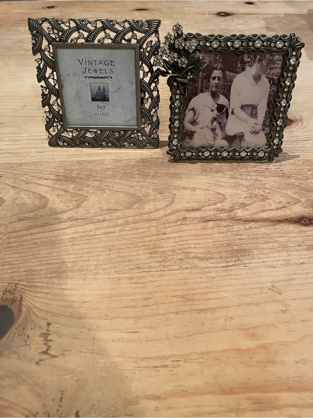 Bundle of Silver Jeweled Antique Frames 3x3 photo scroll floral bouquet set of 2